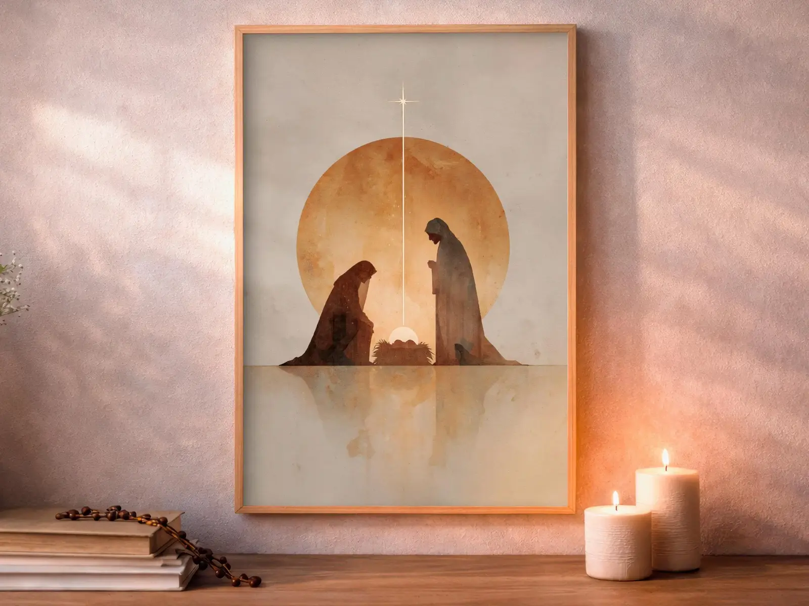 Framed Sacred Heart of Jesus above bed, bedroom sanctuary offering mercy and trust, jesus wall art artwork of jesus