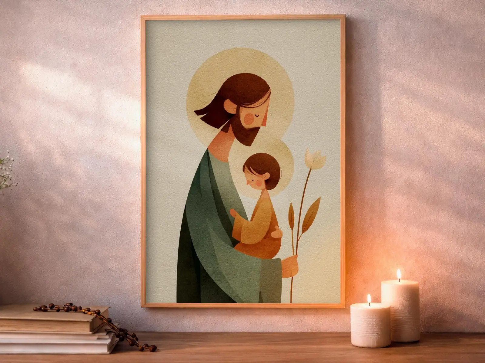 Framed Sacred Heart of Jesus above bed, bedroom sanctuary offering mercy and trust, jesus wall art artwork of jesus