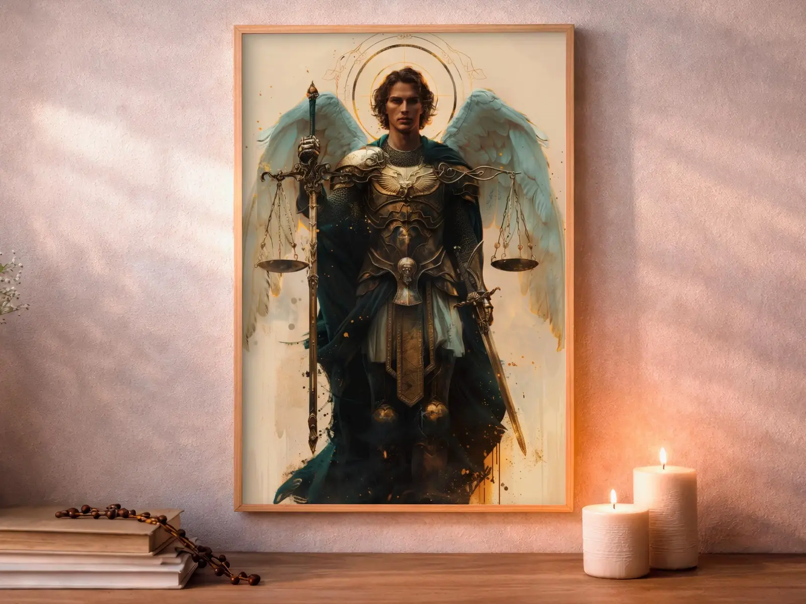 Framed Sacred Heart of Jesus above bed, bedroom sanctuary offering mercy and trust, jesus wall art artwork of jesus