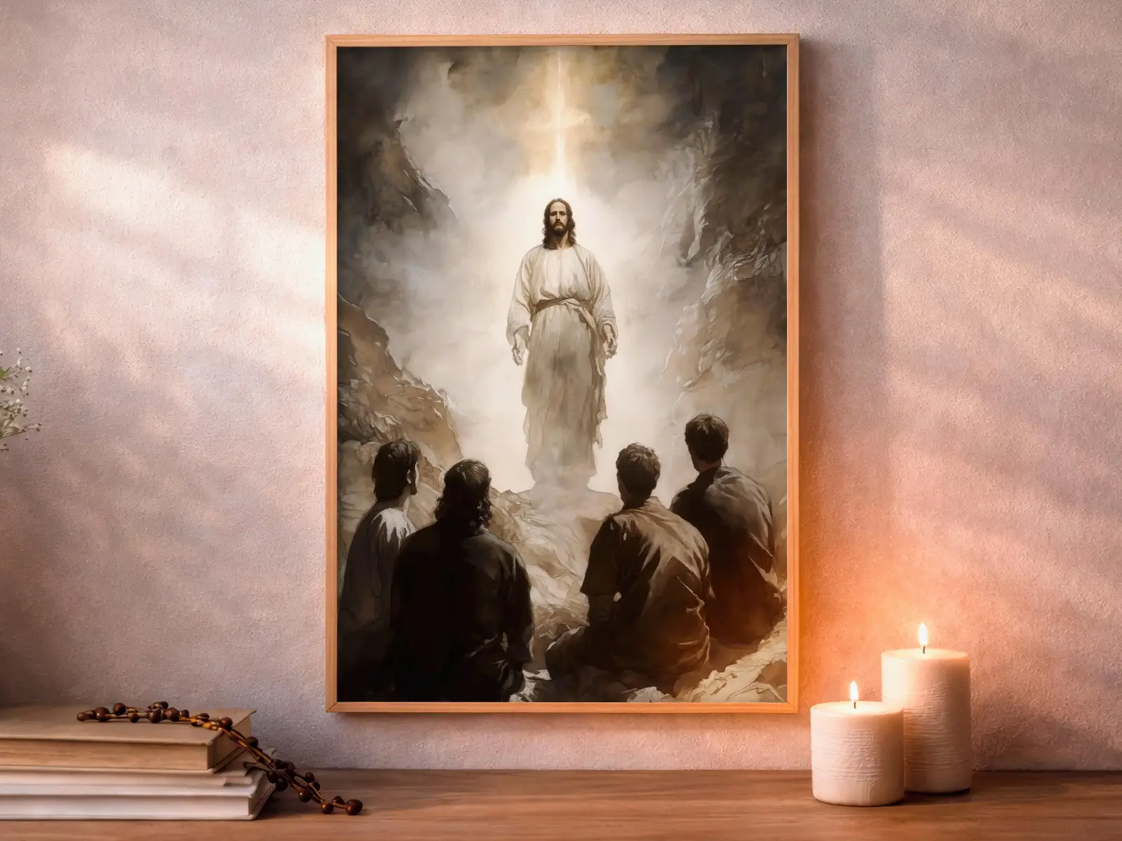 Framed Sacred Heart of Jesus above bed, bedroom sanctuary offering mercy and trust, jesus wall art artwork of jesus