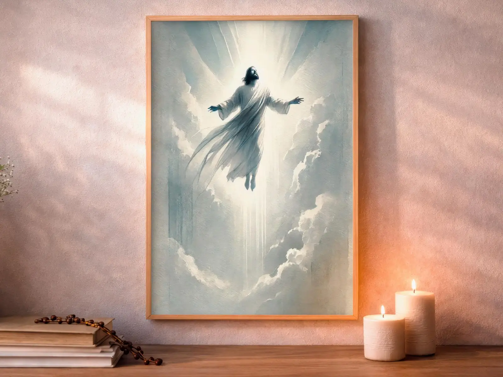 sacred heart of jesus Framed Sacred Heart of Jesus above bed, bedroom sanctuary offering mercy and trust, jesus wall art artwork of jesus