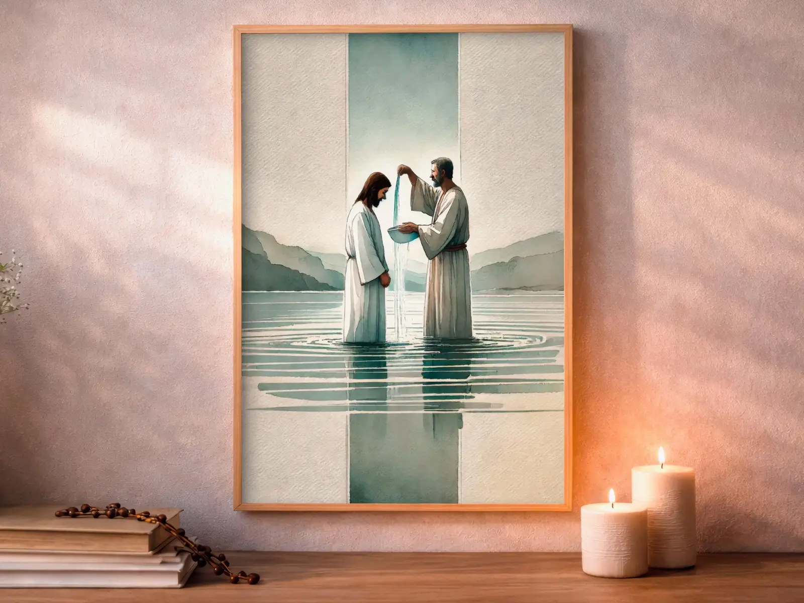 Framed Sacred Heart of Jesus above bed, bedroom sanctuary offering mercy and trust, jesus wall art artwork of jesus