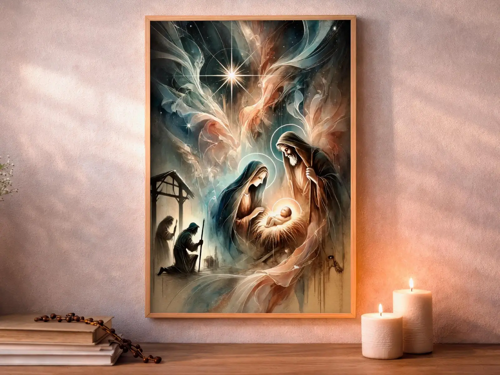Framed Sacred Heart of Jesus above bed, bedroom sanctuary offering mercy and trust, jesus wall art artwork of jesus