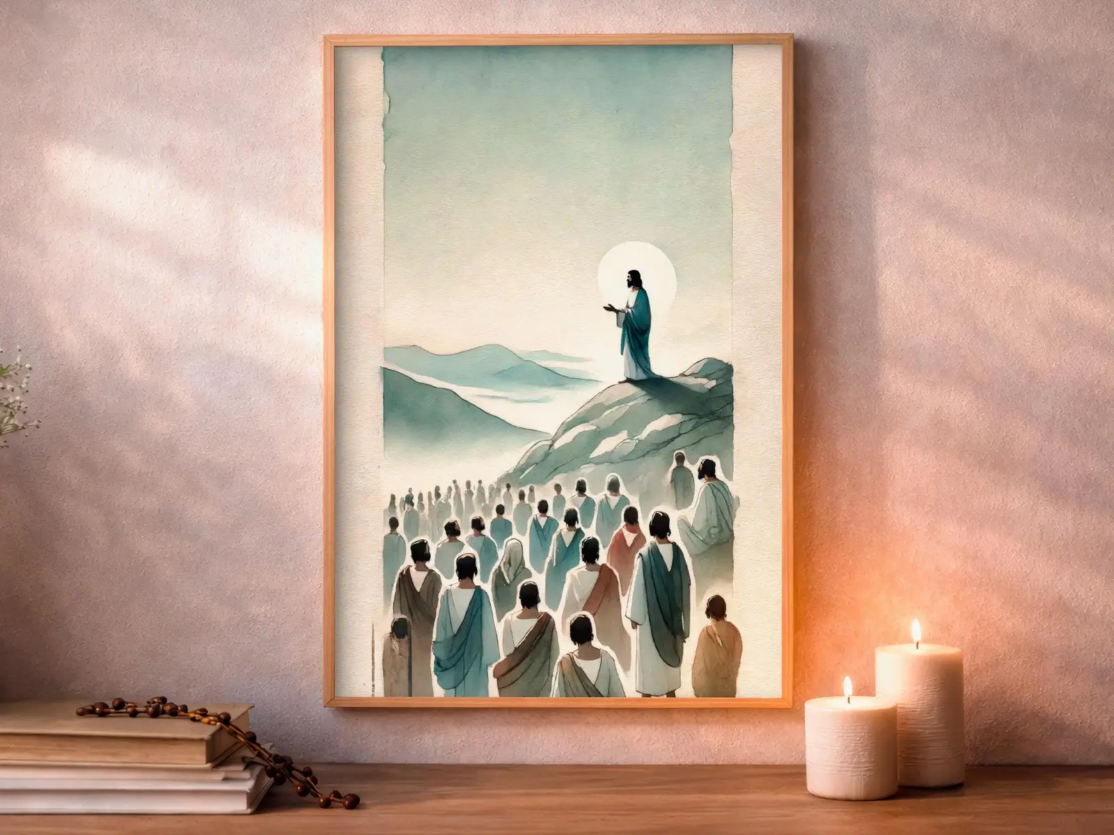 Framed Sacred Heart of Jesus above bed, bedroom sanctuary offering mercy and trust, jesus wall art artwork of jesus