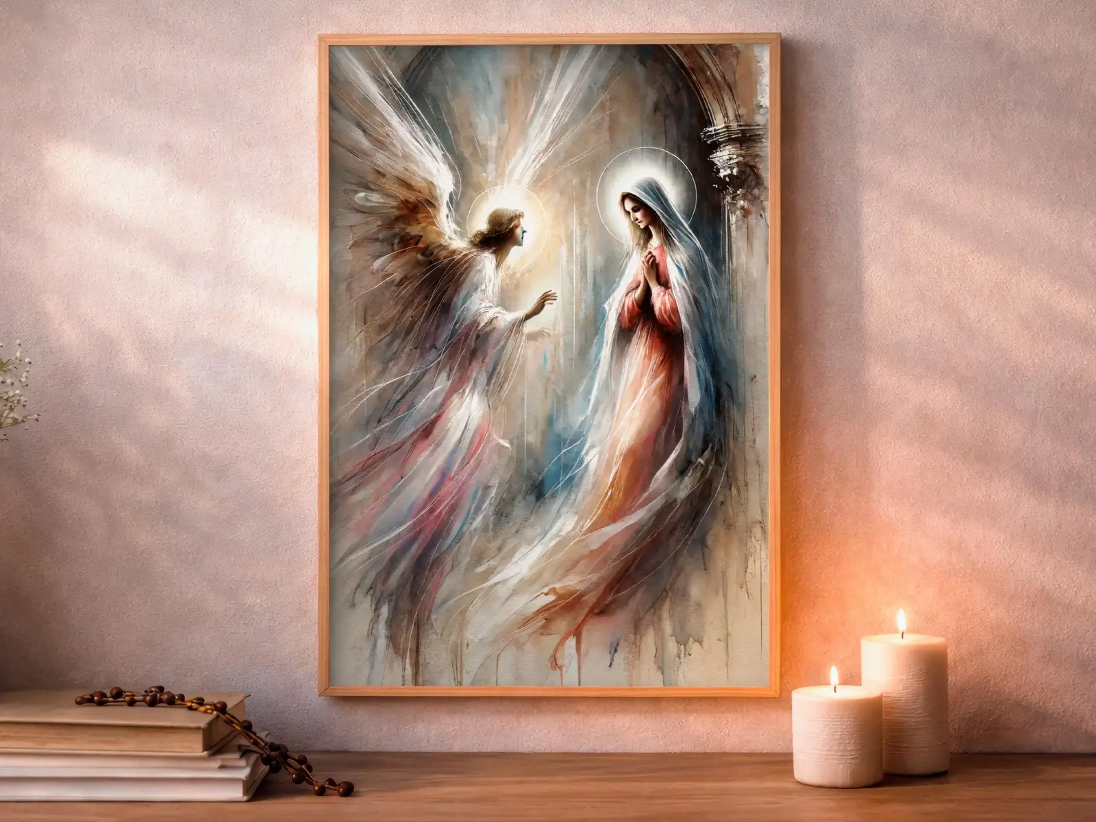 Framed Sacred Heart of Jesus above bed, bedroom sanctuary offering mercy and trust, jesus wall art artwork of jesus