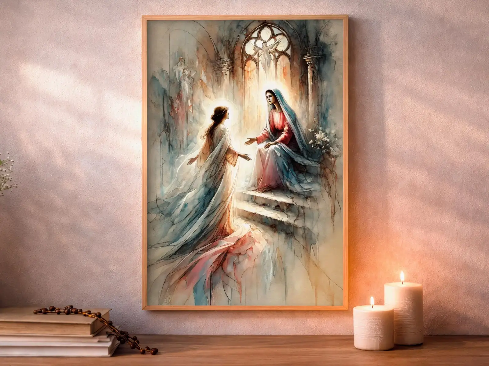 Framed Sacred Heart of Jesus above bed, bedroom sanctuary offering mercy and trust, jesus wall art artwork of jesus