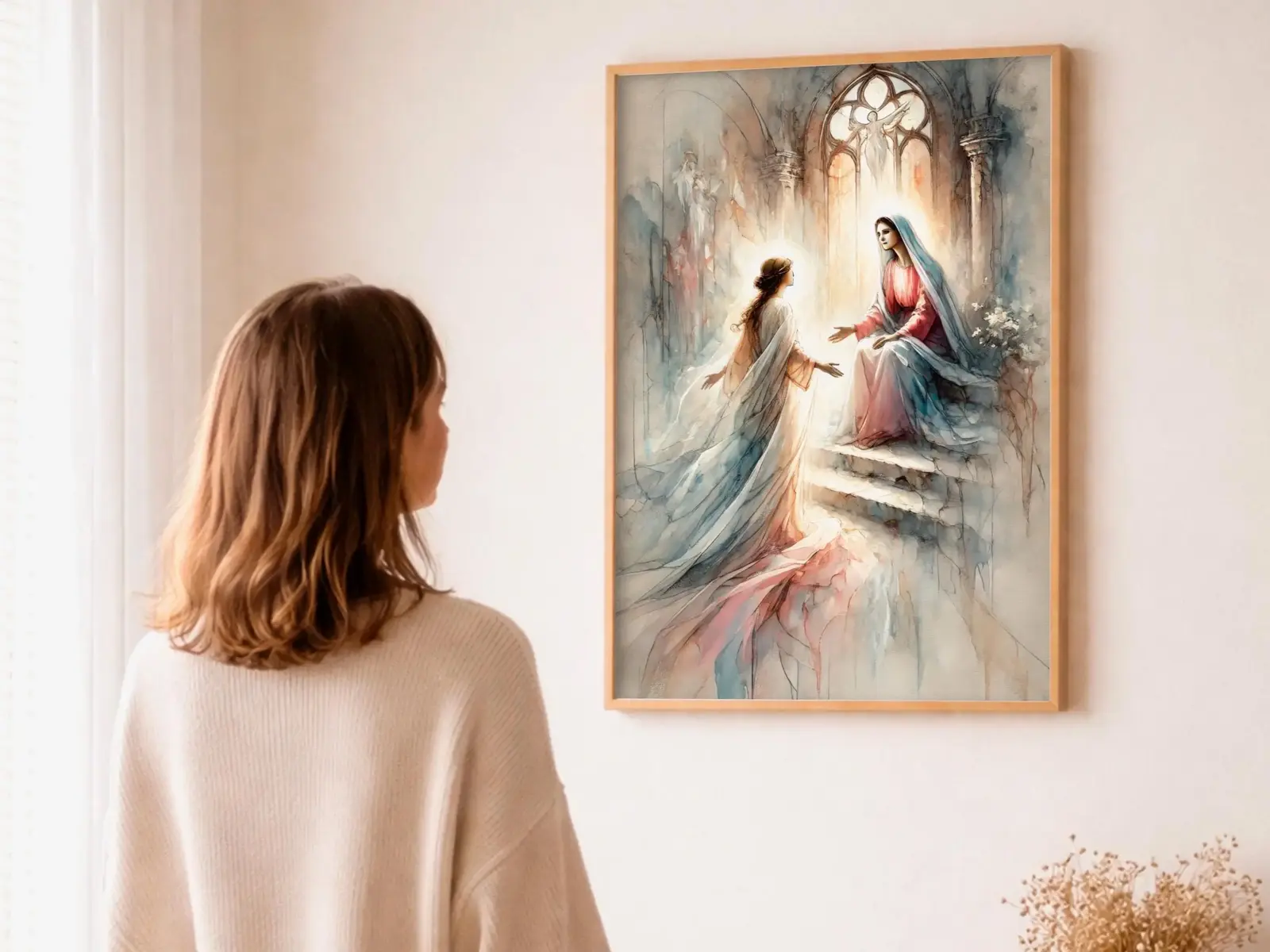 Close-up detail of the flaming Sacred Heart, thorn crown and cross, jesus sacred heart biblical wall art