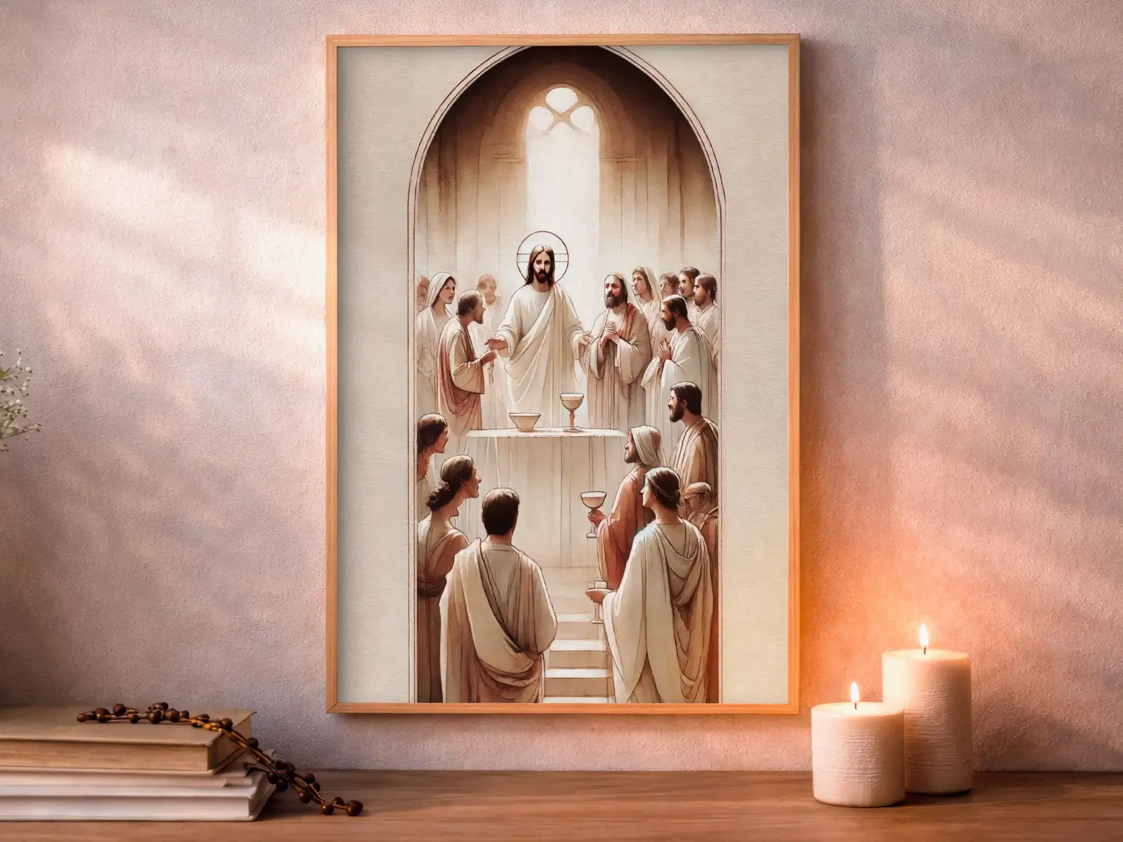 Framed Sacred Heart of Jesus above bed, bedroom sanctuary offering mercy and trust, jesus wall art artwork of jesus