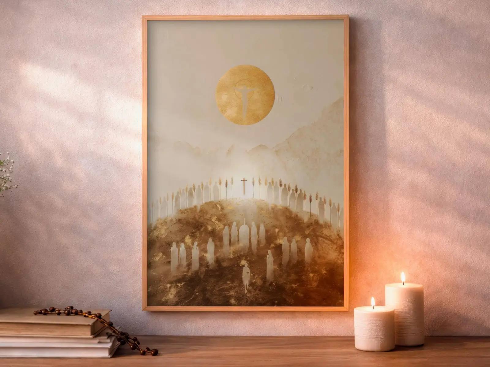Framed Sacred Heart of Jesus above bed, bedroom sanctuary offering mercy and trust, jesus wall art artwork of jesus