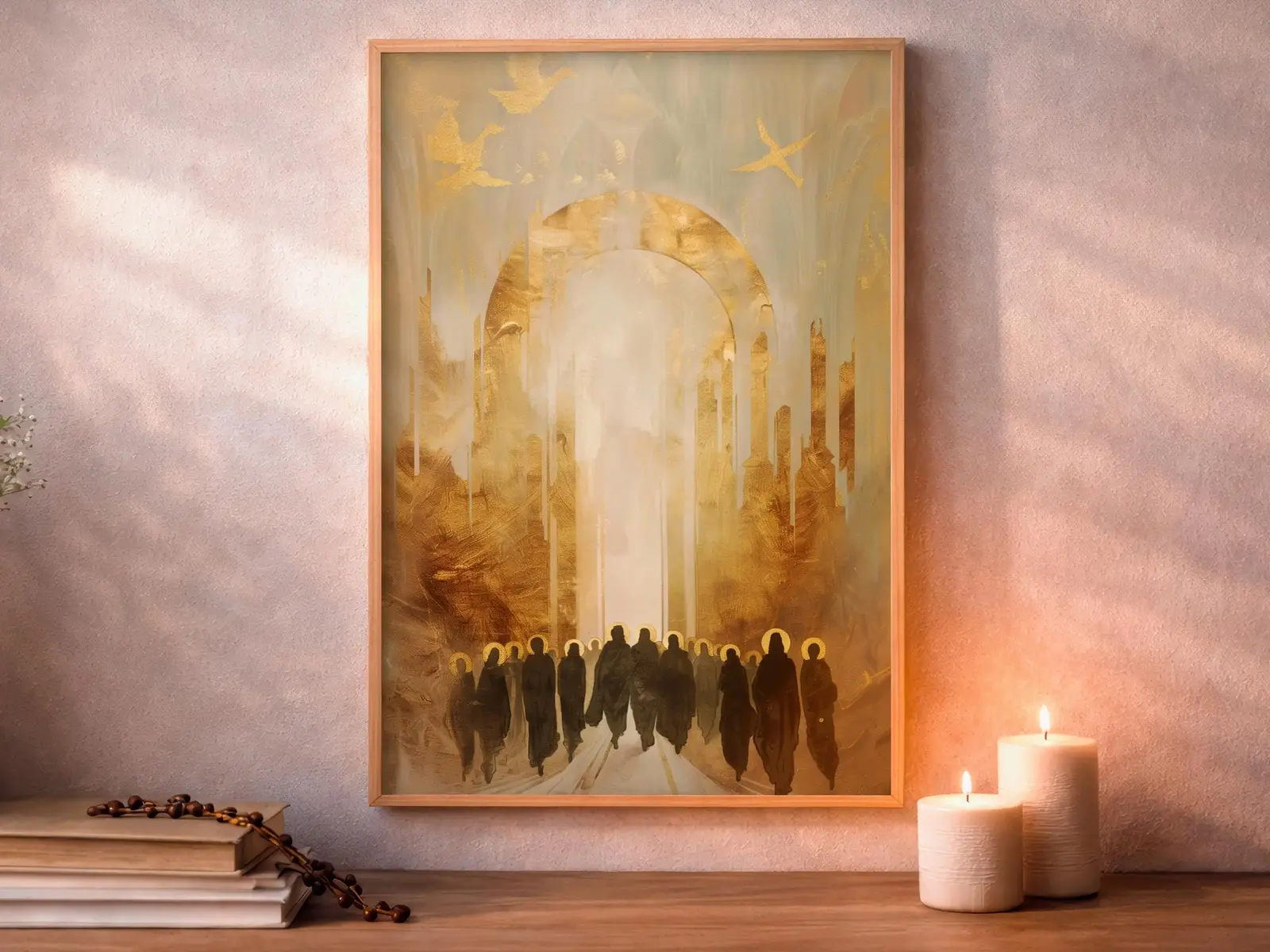 Framed Sacred Heart of Jesus above bed, bedroom sanctuary offering mercy and trust, jesus wall art artwork of jesus