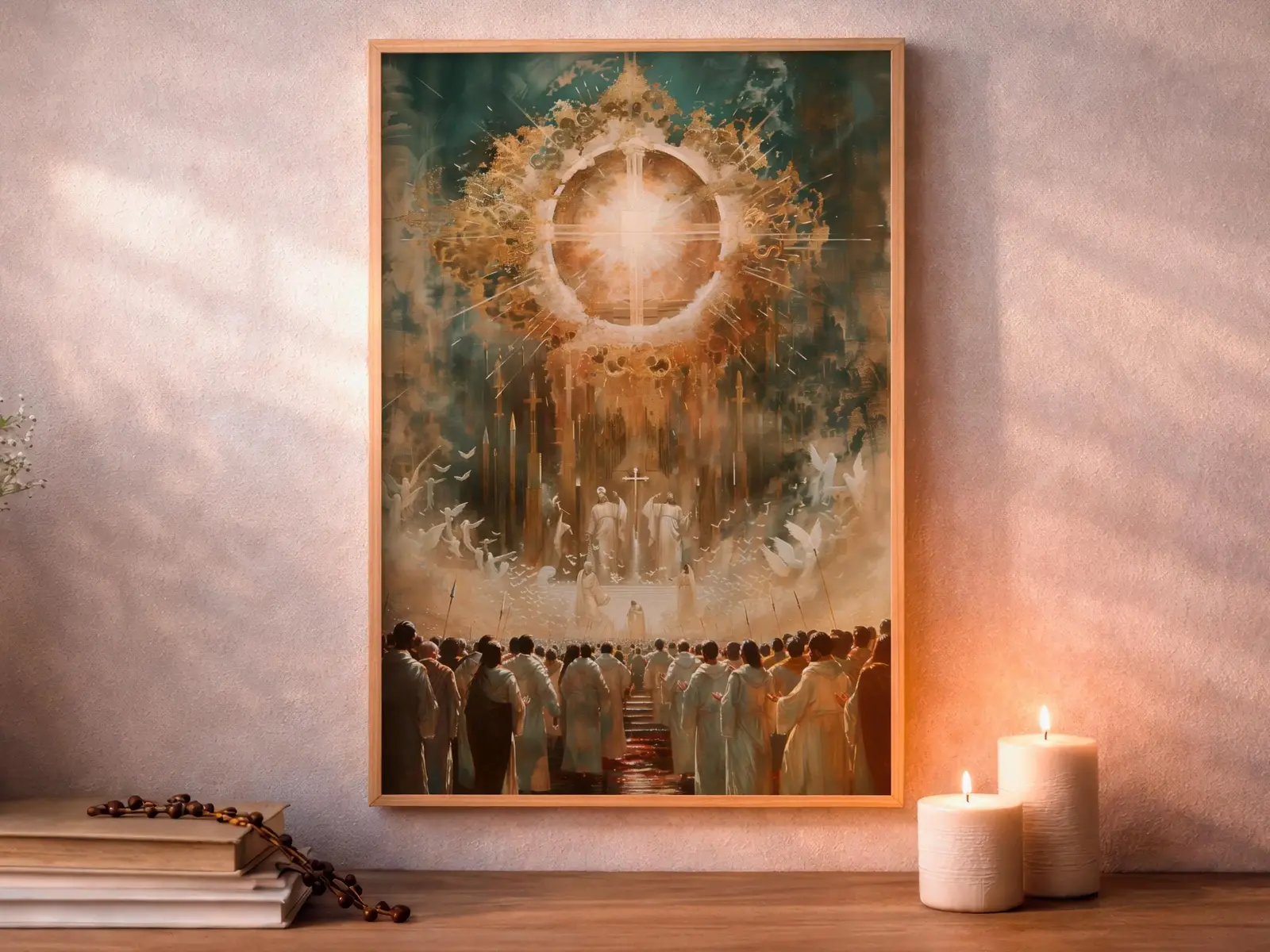 Framed Sacred Heart of Jesus above bed, bedroom sanctuary offering mercy and trust, jesus wall art artwork of jesus
