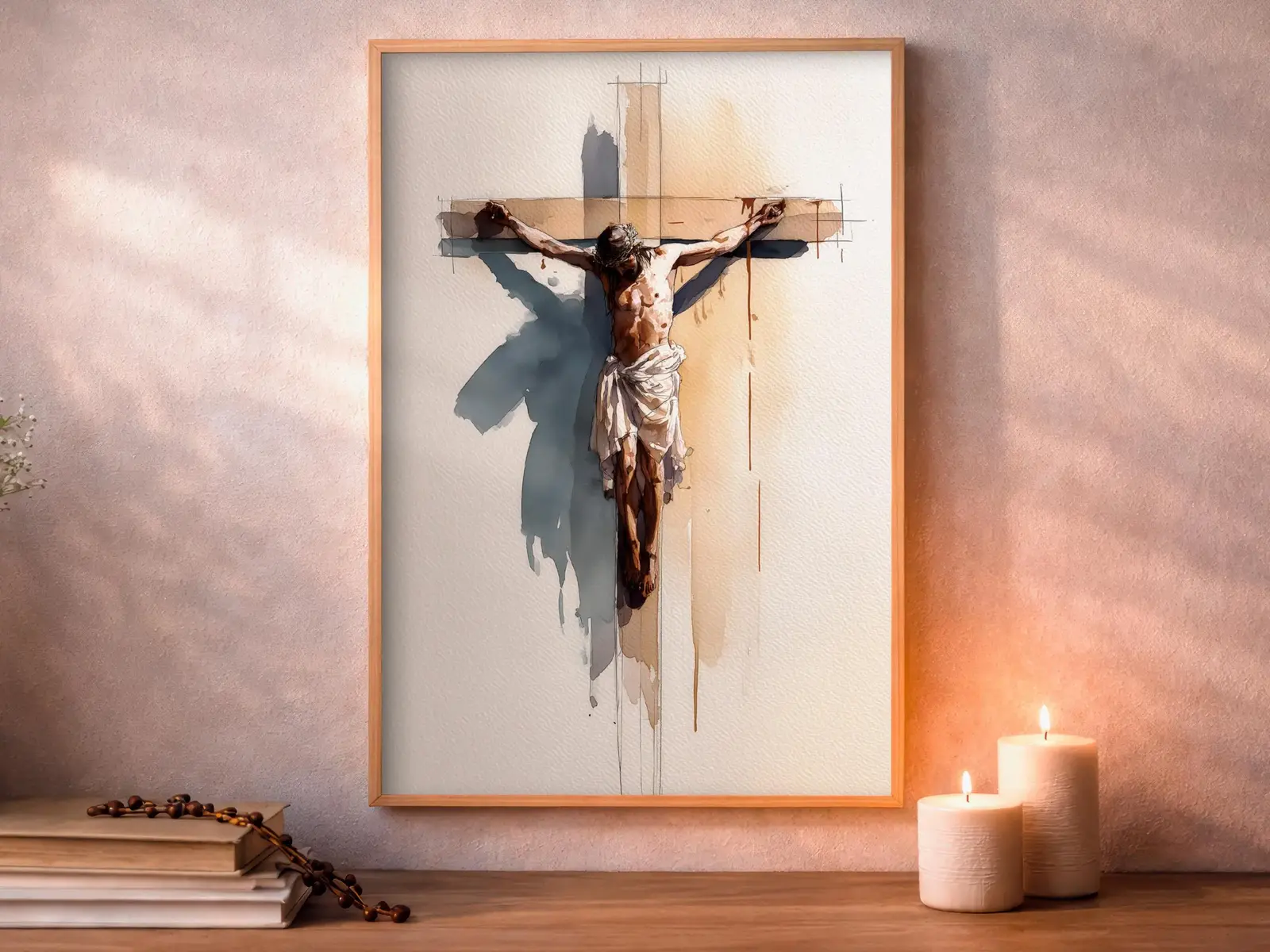 Framed Sacred Heart of Jesus above bed, bedroom sanctuary offering mercy and trust, jesus wall art artwork of jesus