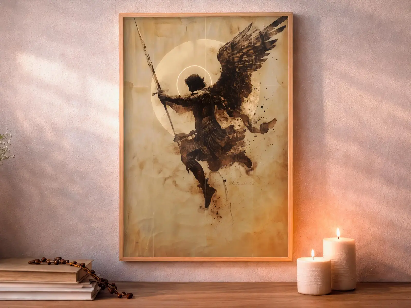 Framed Sacred Heart of Jesus above bed, bedroom sanctuary offering mercy and trust, jesus wall art artwork of jesus