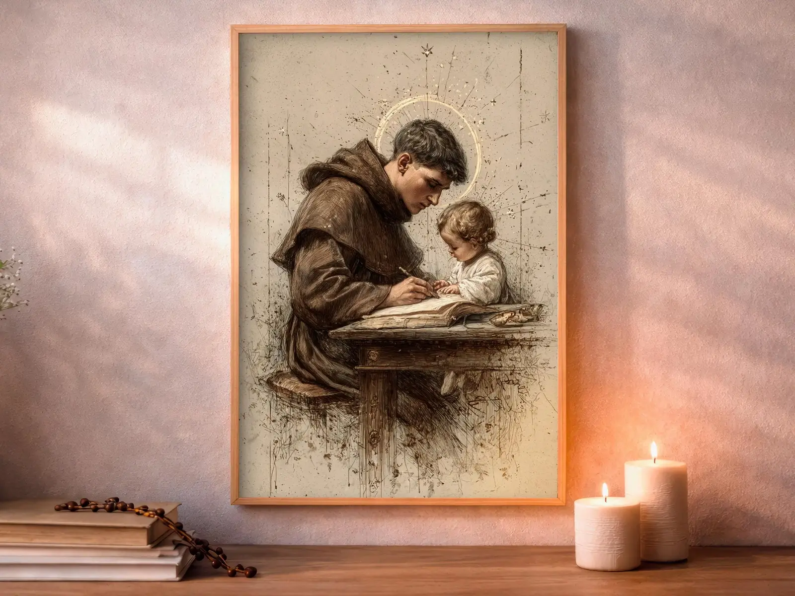 Framed Sacred Heart of Jesus above bed, bedroom sanctuary offering mercy and trust, jesus wall art artwork of jesus