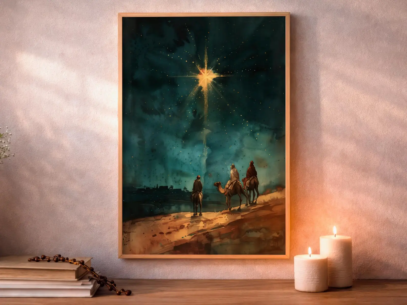 Framed Sacred Heart of Jesus above bed, bedroom sanctuary offering mercy and trust, jesus wall art artwork of jesus
