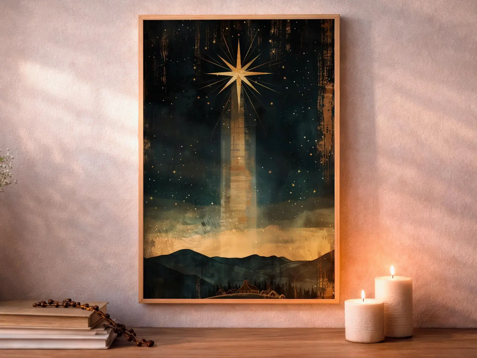 Framed Sacred Heart of Jesus above bed, bedroom sanctuary offering mercy and trust, jesus wall art artwork of jesus