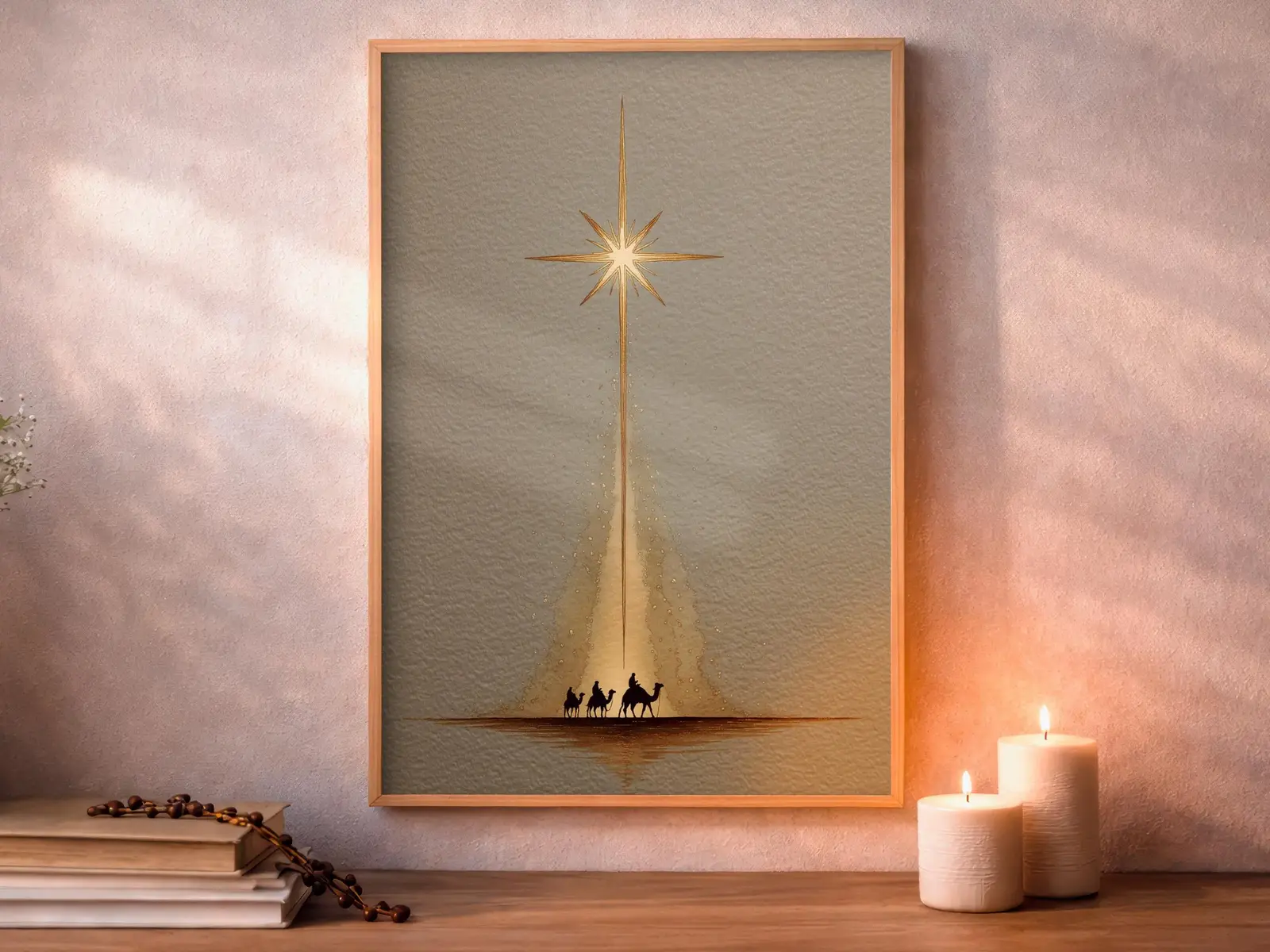 Framed Sacred Heart of Jesus above bed, bedroom sanctuary offering mercy and trust, jesus wall art artwork of jesus