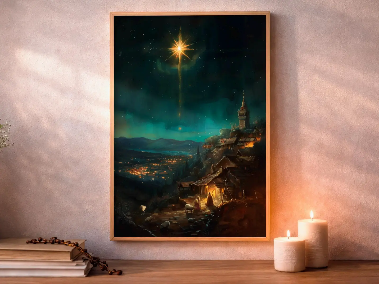 Framed Sacred Heart of Jesus above bed, bedroom sanctuary offering mercy and trust, jesus wall art artwork of jesus