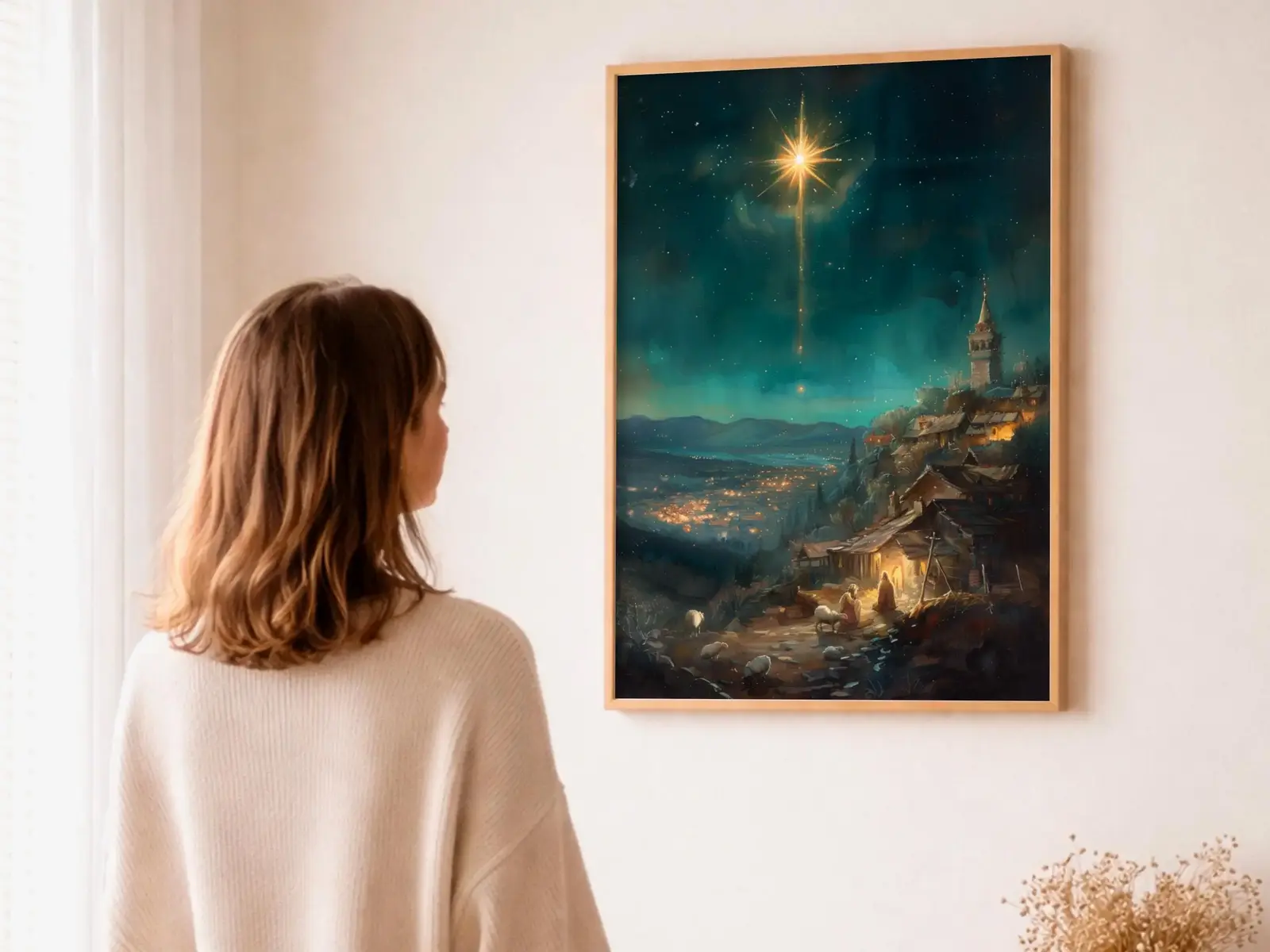 Close-up detail of the flaming Sacred Heart, thorn crown and cross, jesus sacred heart biblical wall art