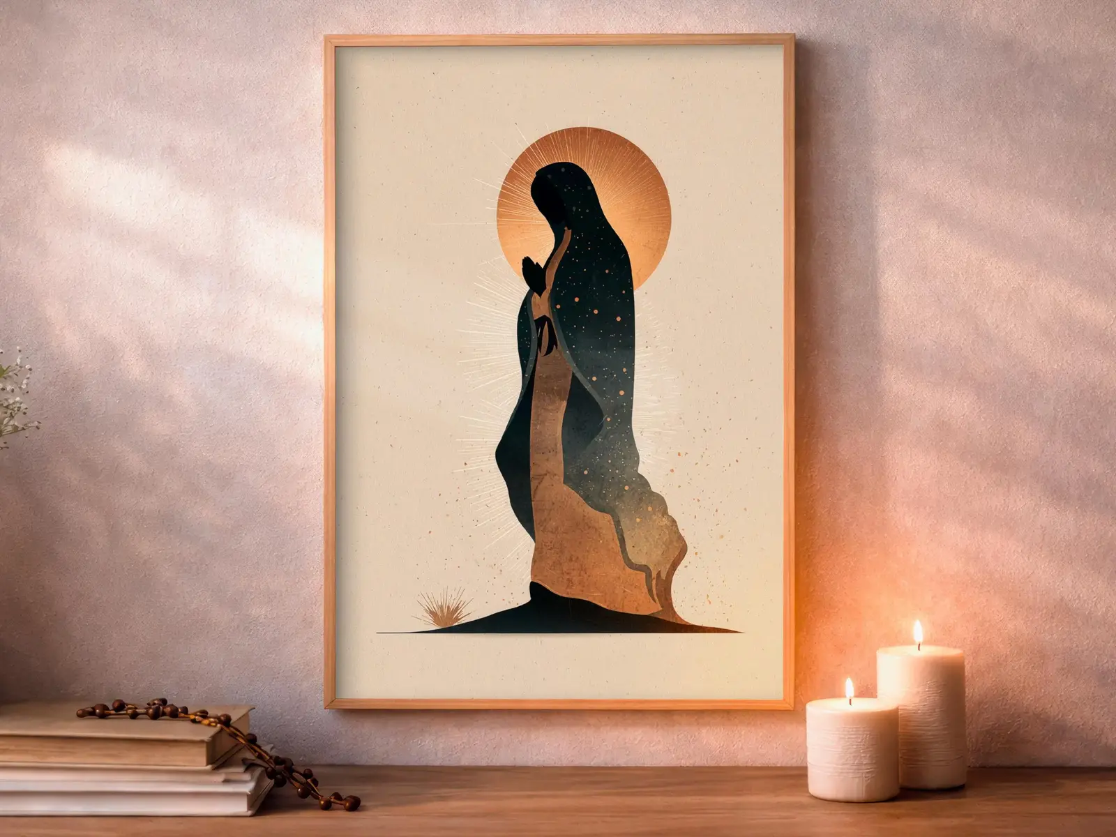 Framed Sacred Heart of Jesus above bed, bedroom sanctuary offering mercy and trust, jesus wall art artwork of jesus