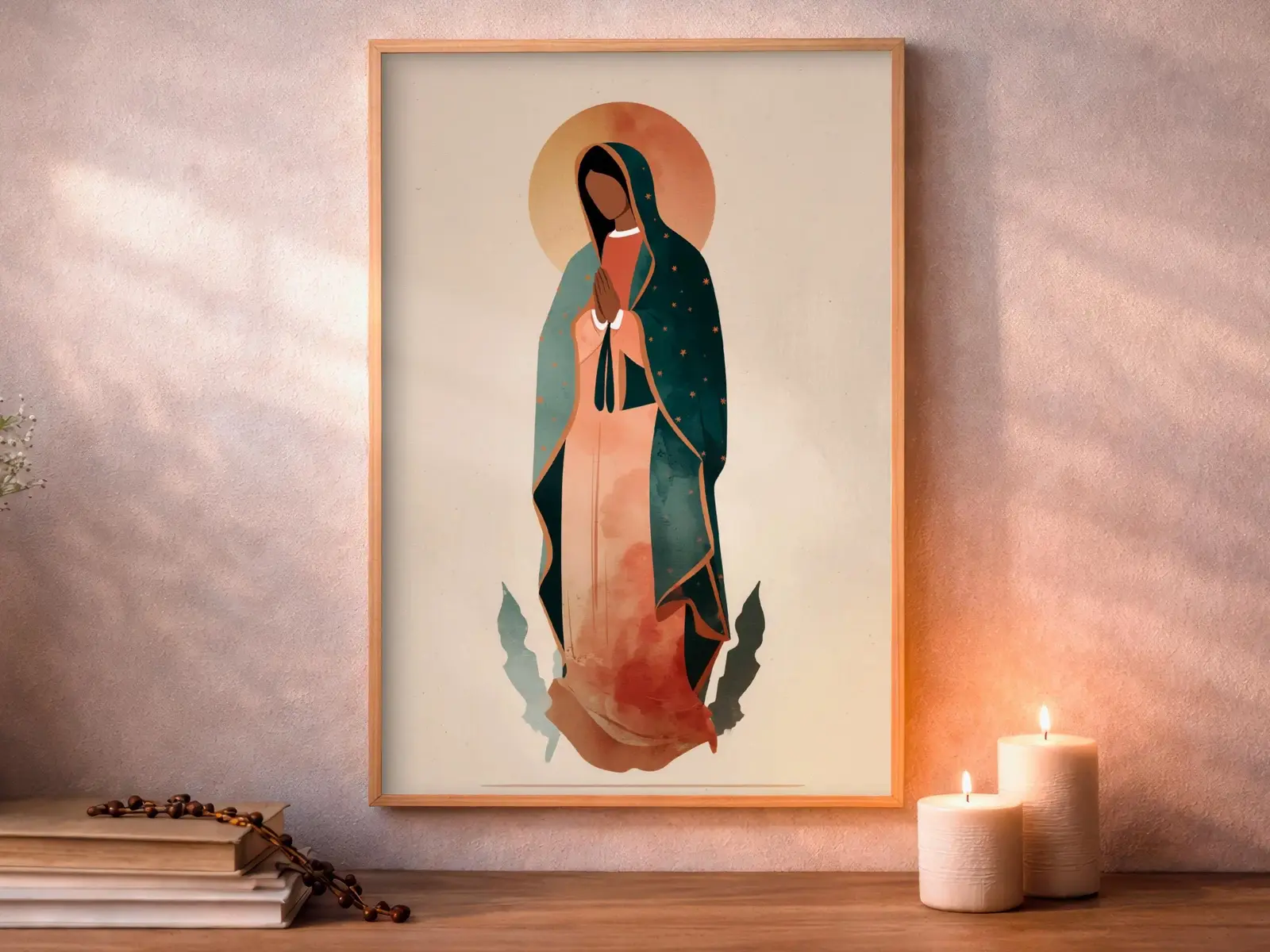 Framed Sacred Heart of Jesus above bed, bedroom sanctuary offering mercy and trust, jesus wall art artwork of jesus