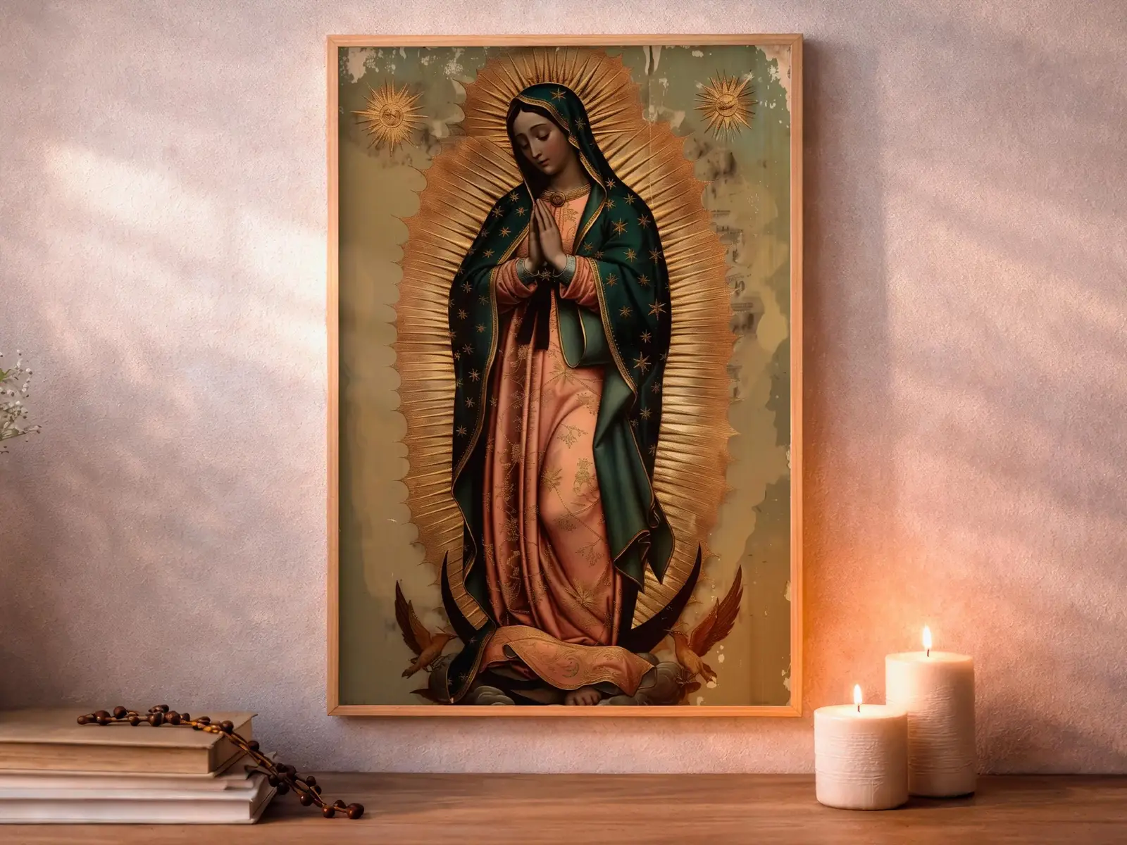 Framed Sacred Heart of Jesus above bed, bedroom sanctuary offering mercy and trust, jesus wall art artwork of jesus