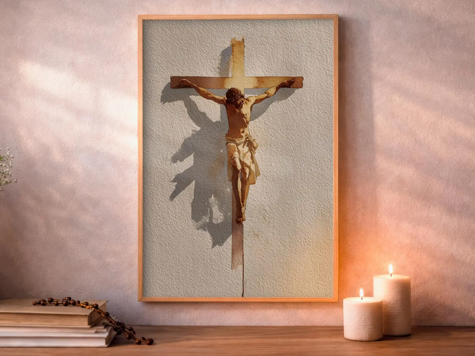 Framed Sacred Heart of Jesus above bed, bedroom sanctuary offering mercy and trust, jesus wall art artwork of jesus
