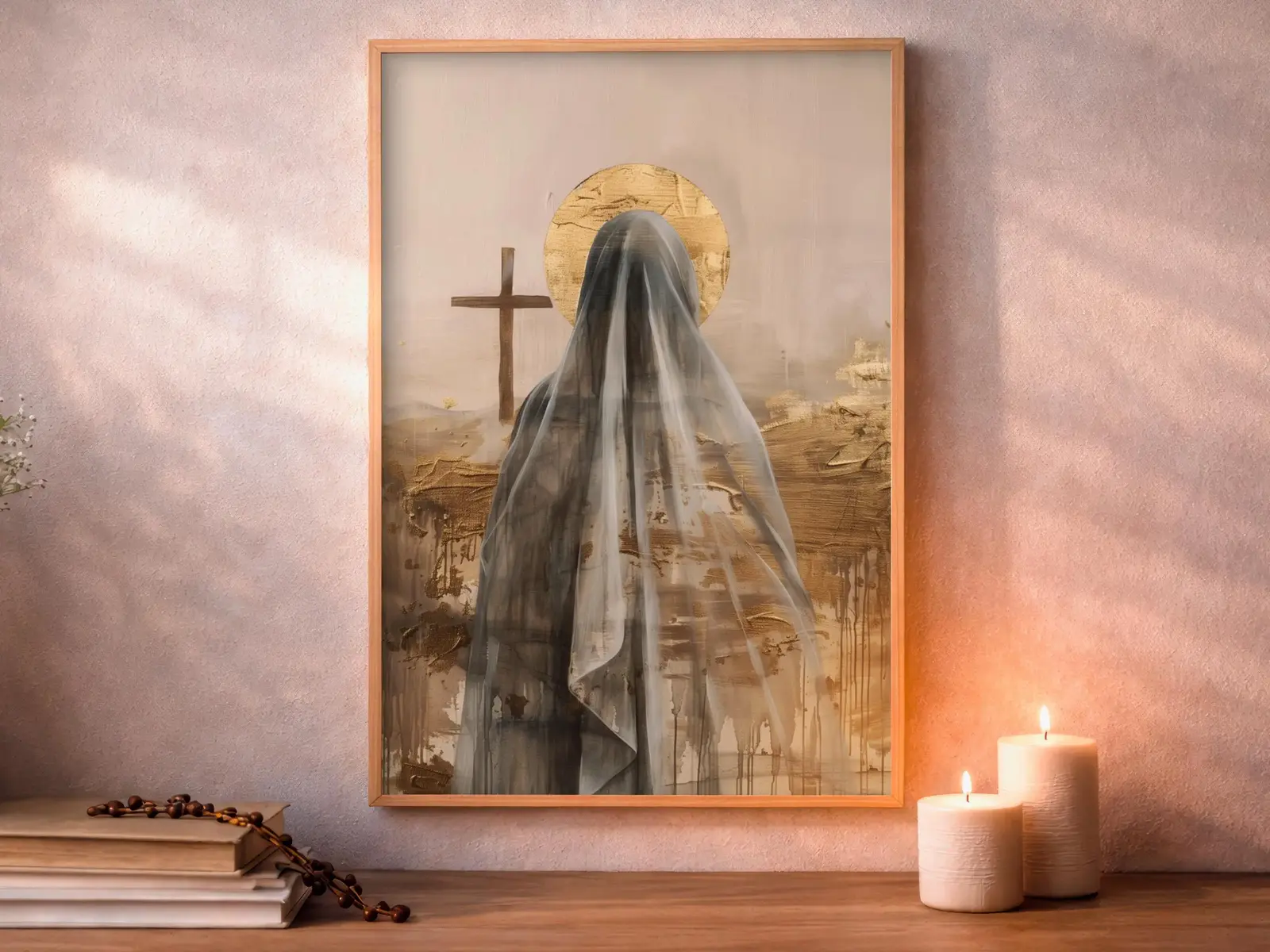Framed Sacred Heart of Jesus above bed, bedroom sanctuary offering mercy and trust, jesus wall art artwork of jesus